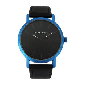 Mens Steeltime Blue IP Leather Watch - C6-014-W alternate view