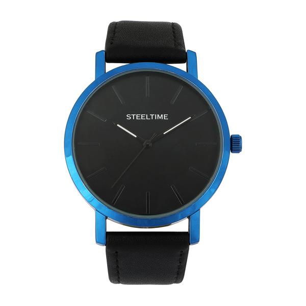 Mens Steeltime Blue IP Leather Watch - C6-014-W alternate view