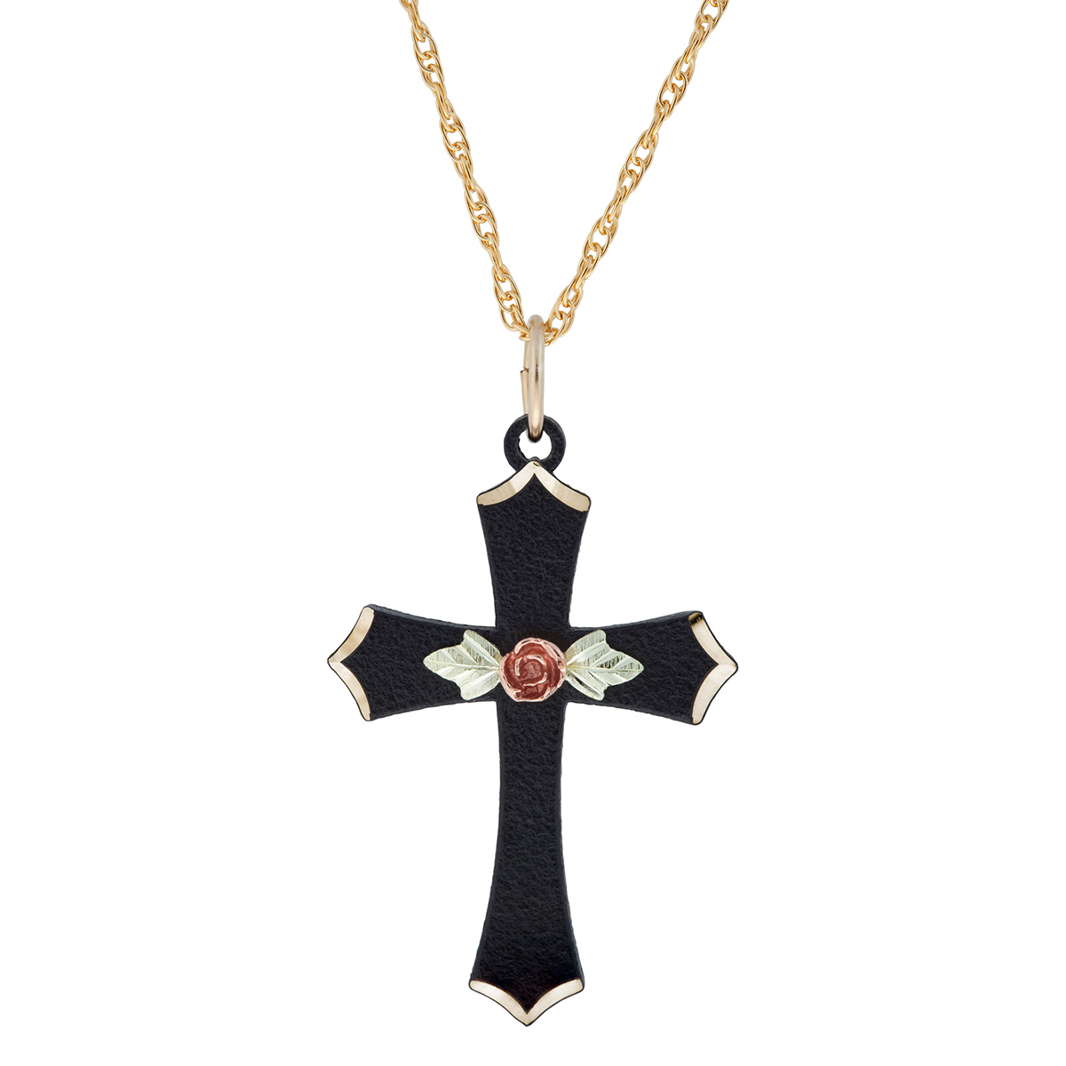 Gold Classics(tm) Black Hills Gold Cross Pendant With Rose Detail