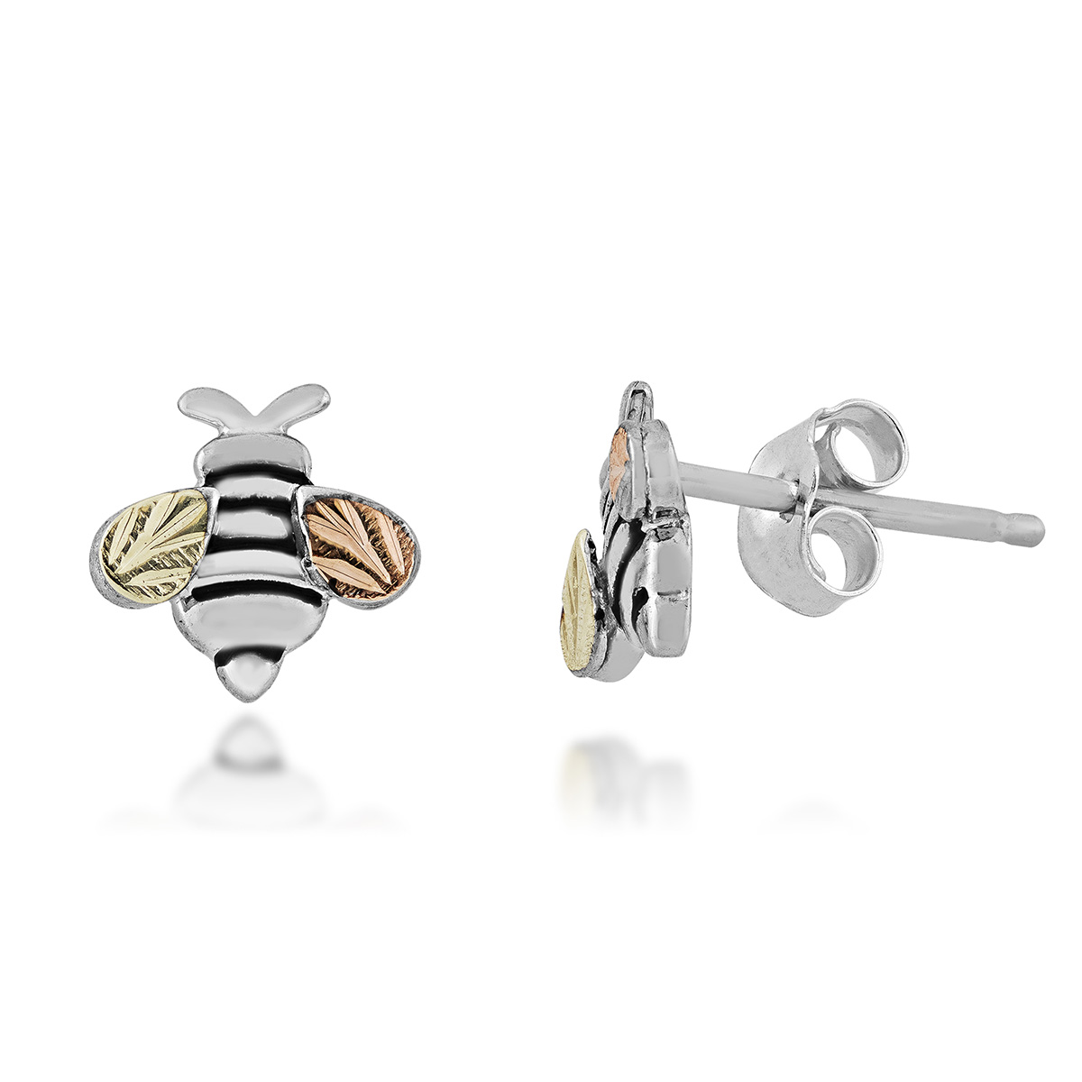 Gold Classics(tm) Black Hills Gold & Silver Bee Post Earrings