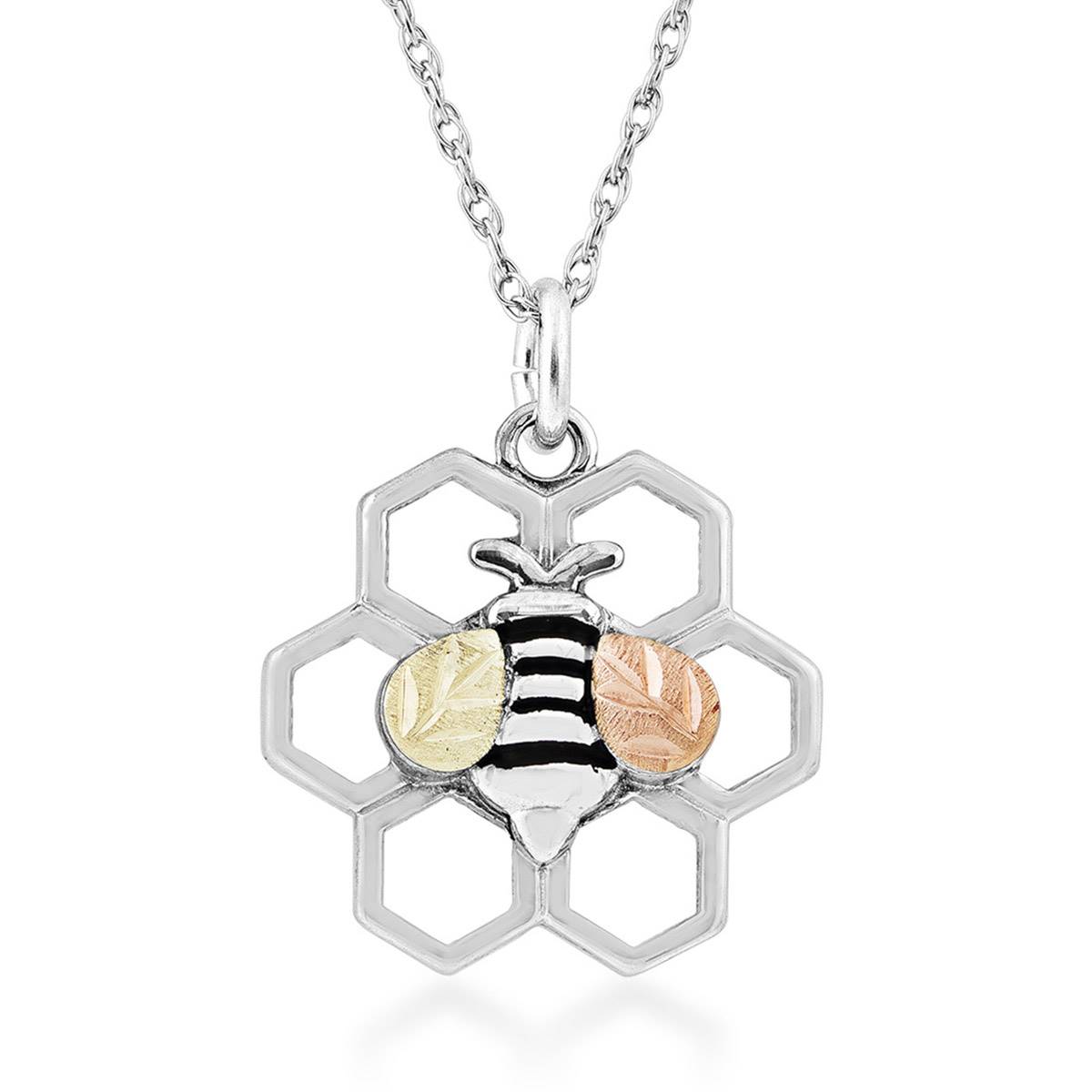 Gold Classics(tm) Black Hills Gold Silver Honeycomb & Bee Pendant