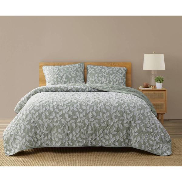 Design Studio Arbor Leaf Clipped Texture Reversible 3pc Quilt Set