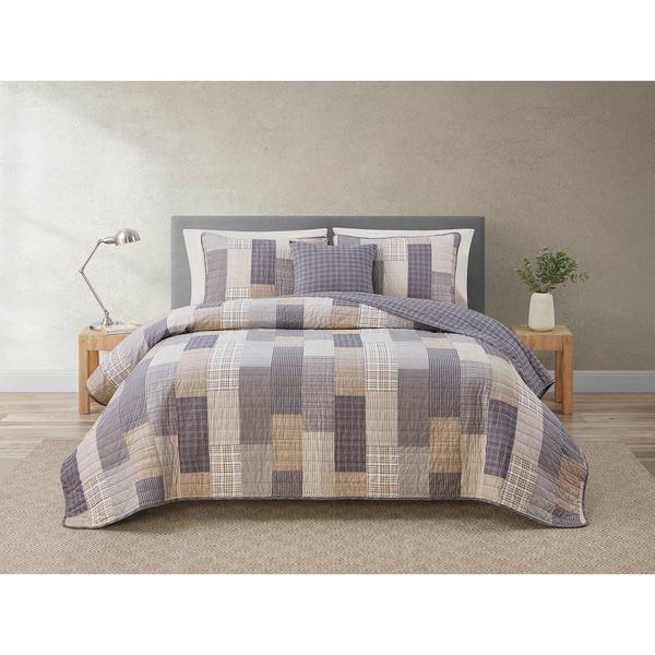 Home Retreat Lakeshore Plaid Grey Soft Cotton 2pc. Quilt Set alternate view