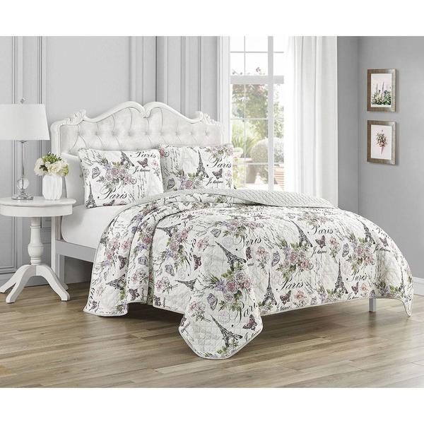 Cedar Court Paris Floral Quilt 3pc. Bedding Set