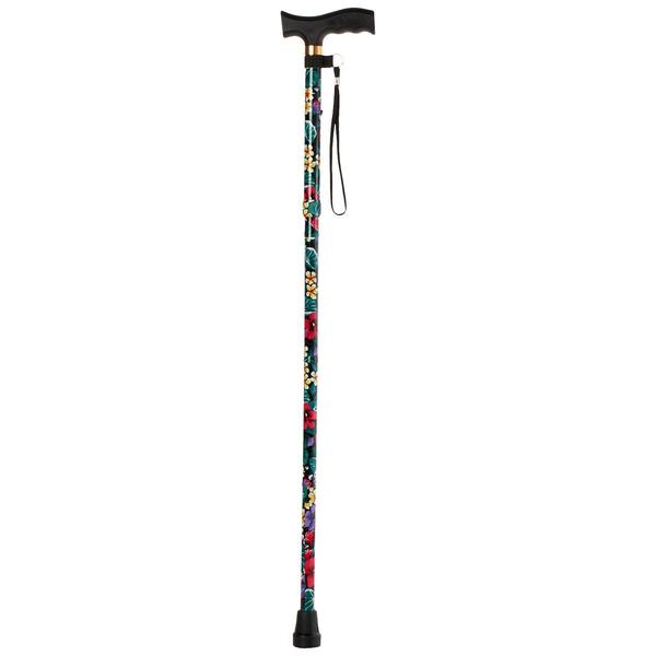 Womens Floral Pattern Fashion Folding Cane - Black