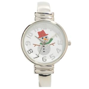 Womens Silver-Tone Bangle Watch w/Glitter Snowman - PT10165A