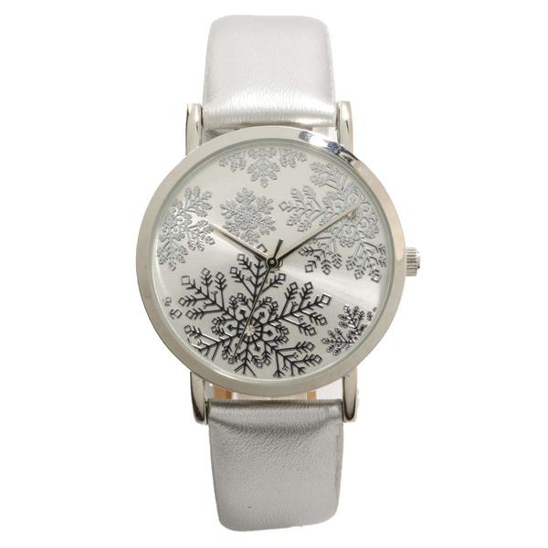 Womens Silver-Tone Snowflake Dial Silver Strap Watch - PT10186