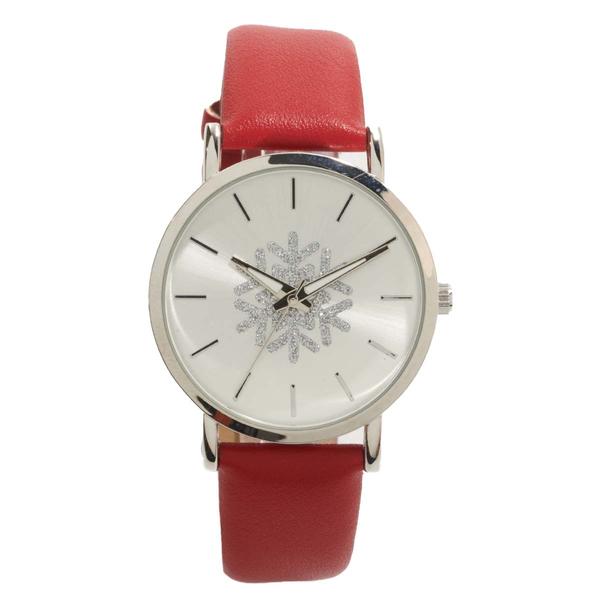 Womens Silver-Tone Glitter Snowflake Dial Watch - PT10187