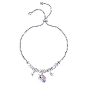 Crystal Critter Unicorn Ball Charm Adjustable Bolo Bracelet