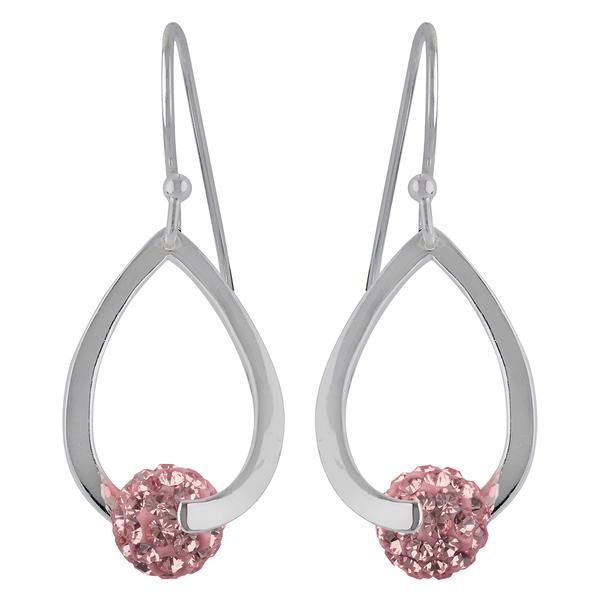 Silver-Tone Rose Fireball Teardrop Drop Earrings