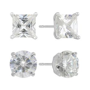 Sunstone 2pr. Sterling Silver Square & Round Stud Earrings