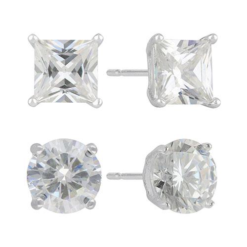 Sunstone 2pr. Sterling Silver Square & Round Stud Earrings