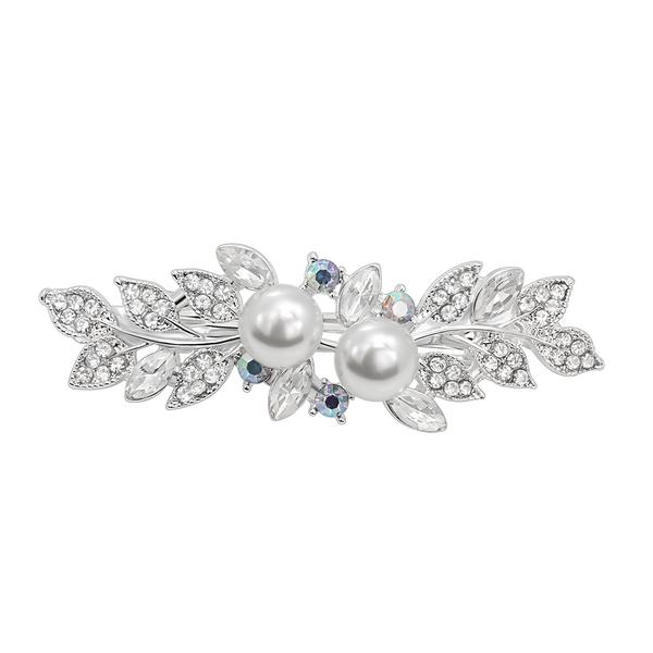 Roman Silver-Tone Crystal and Pearl Hair Barrette