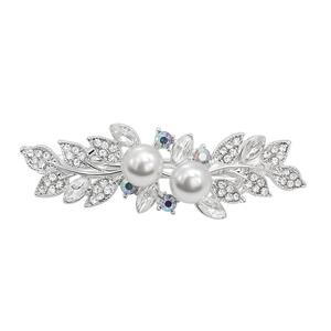 Roman Silver-Tone Crystal and Pearl Hair Barrette