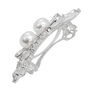 Roman Silver-Tone Crystal and Pearl Hair Barrette alternate view