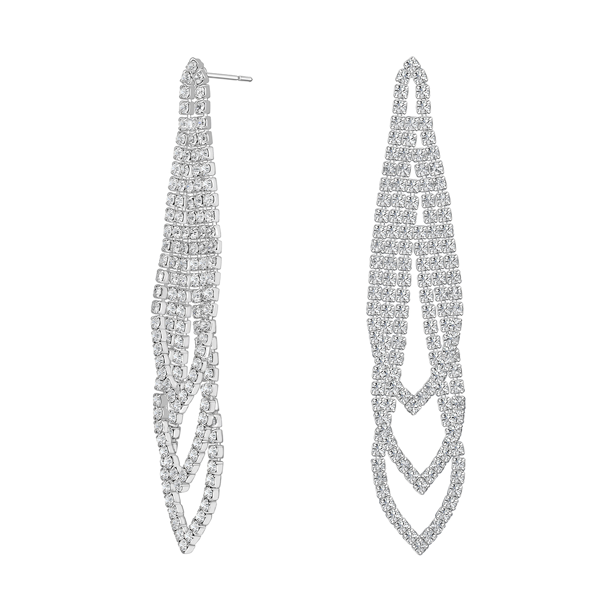 Roman Silver-Tone Crystal Cup Chain Triple Teardrop Earrings