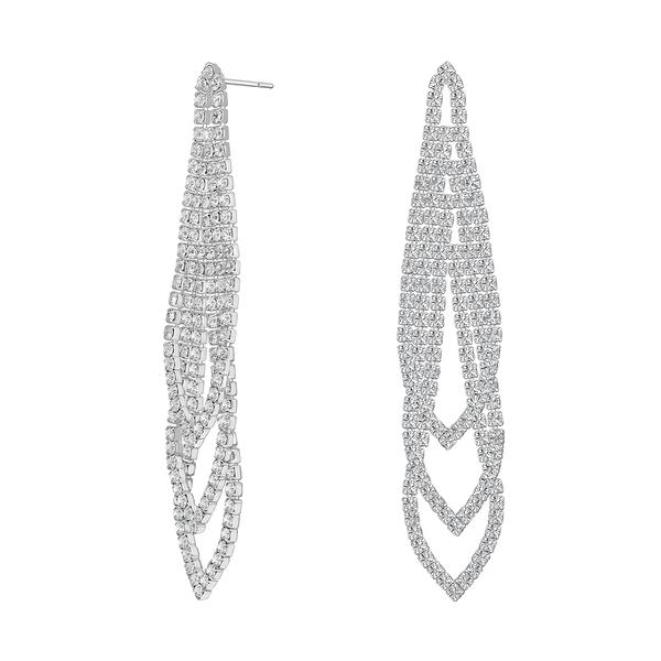 Roman Silver-Tone Crystal Cup Chain Triple Teardrop Earrings
