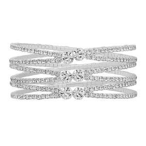 Roman Silver-Tone Crystal Cup Chain Triple Row Cuff Bracelet