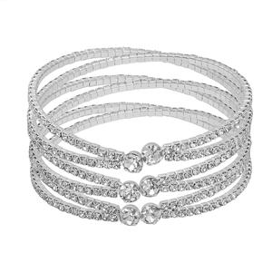 Roman Silver-Tone Crystal Cup Chain Triple Row Cuff Bracelet alternate view