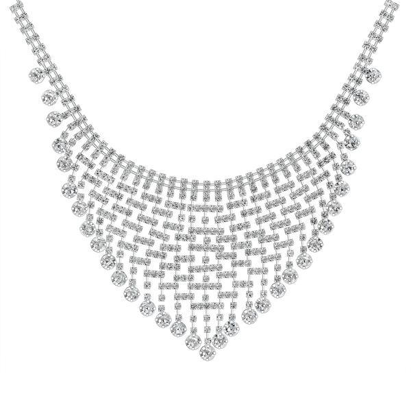 Roman Silver-Tone Crystal Cup Chain Collar Bib Necklace
