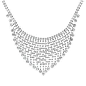 Roman Silver-Tone Crystal Cup Chain Collar Bib Necklace