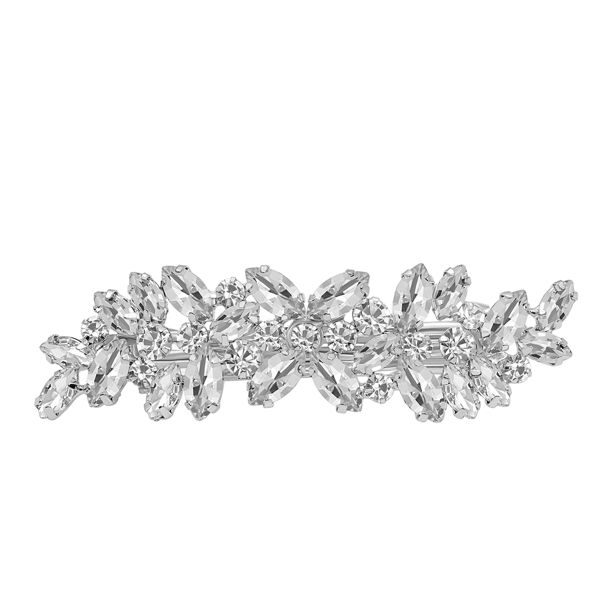 Roman Silver-Tone Crystal Flower Hair Barrette