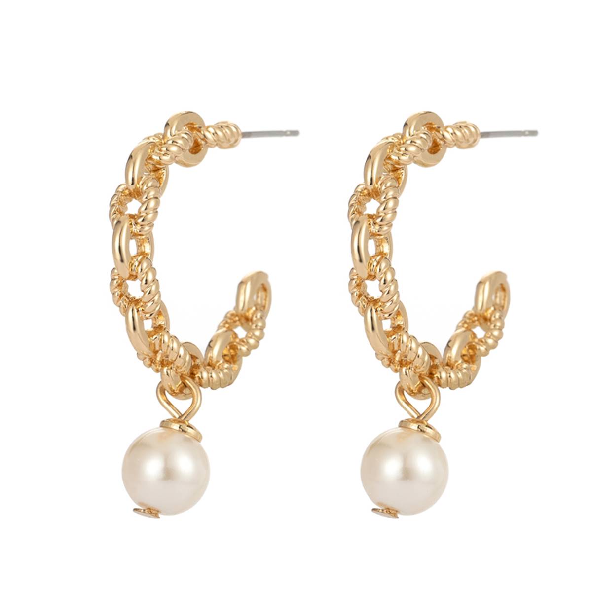 Roman Gold-Tone Twisted Post Hoop w/ Pearl Earrings