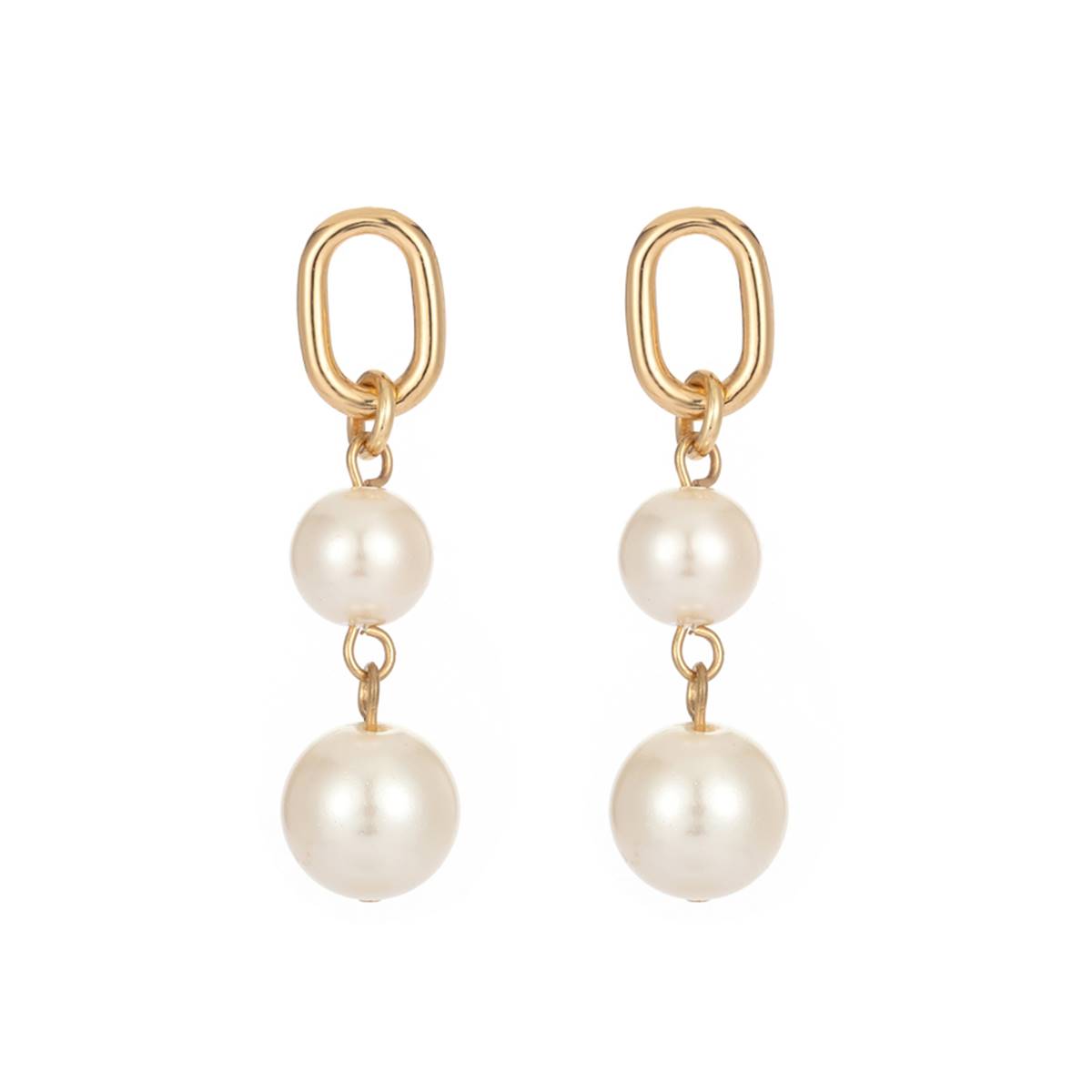 Roman Gold-Tone Double Pearl Link Double Drop Earrings