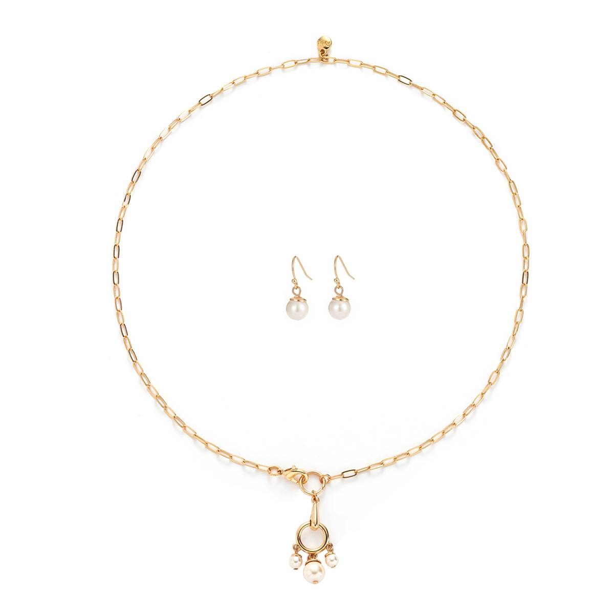 Roman Retro Pearl Dangle Earrings & Pendant Necklace Set