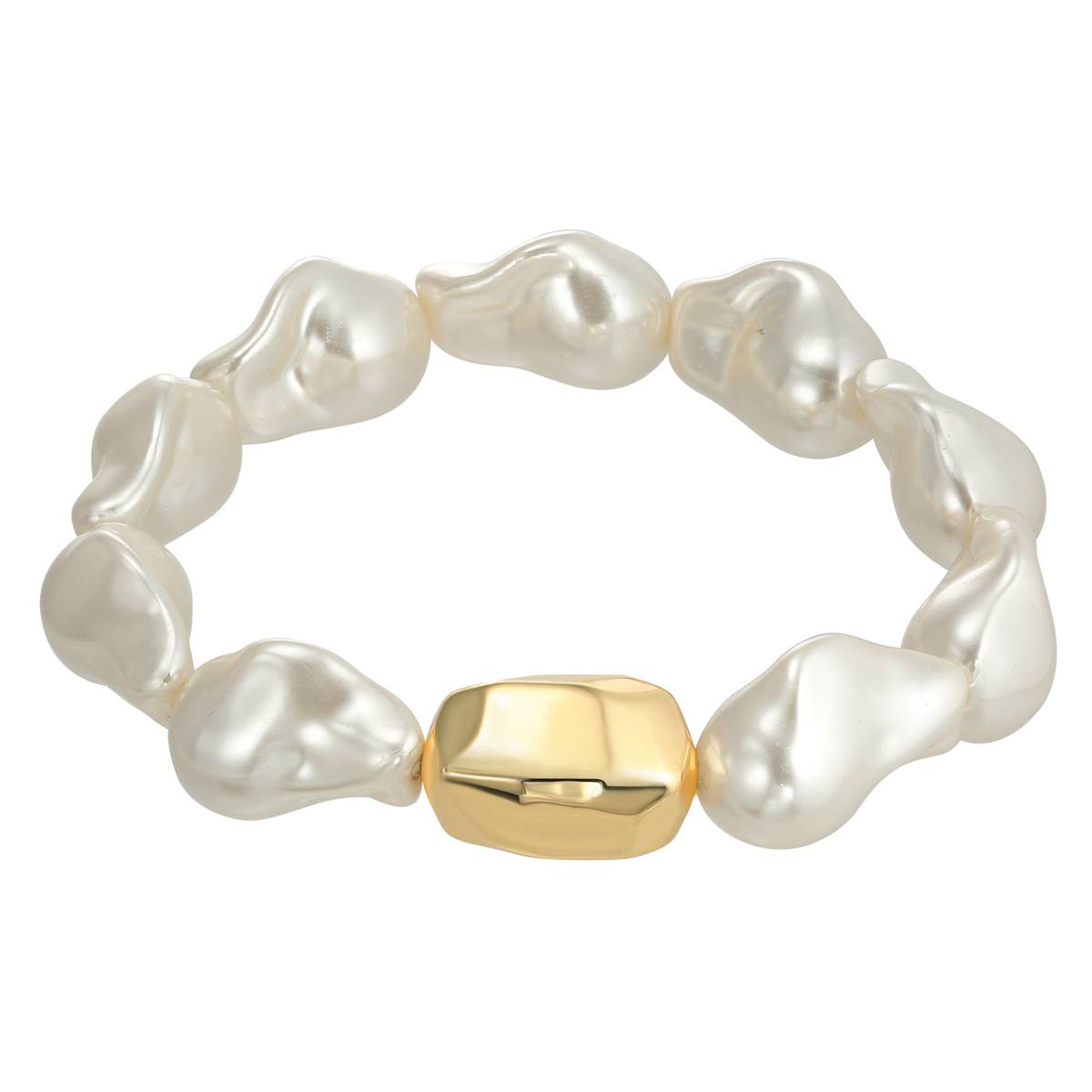 Roman Gold-Tone Baroque Pearls With Metal Bead Stretch Bracelet