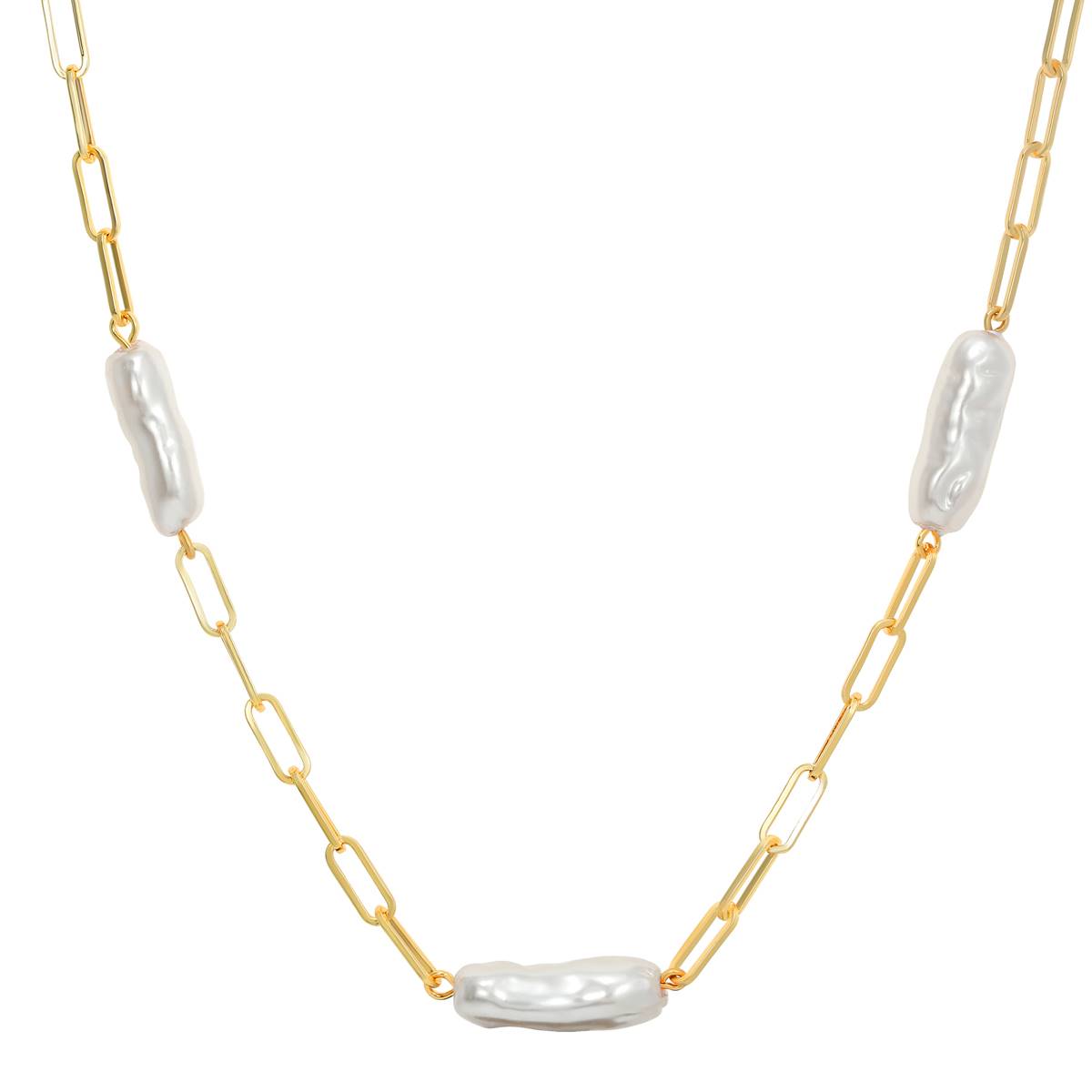 Roman Gold-Tone Baroque Pearl Link Chain Lariat Necklace