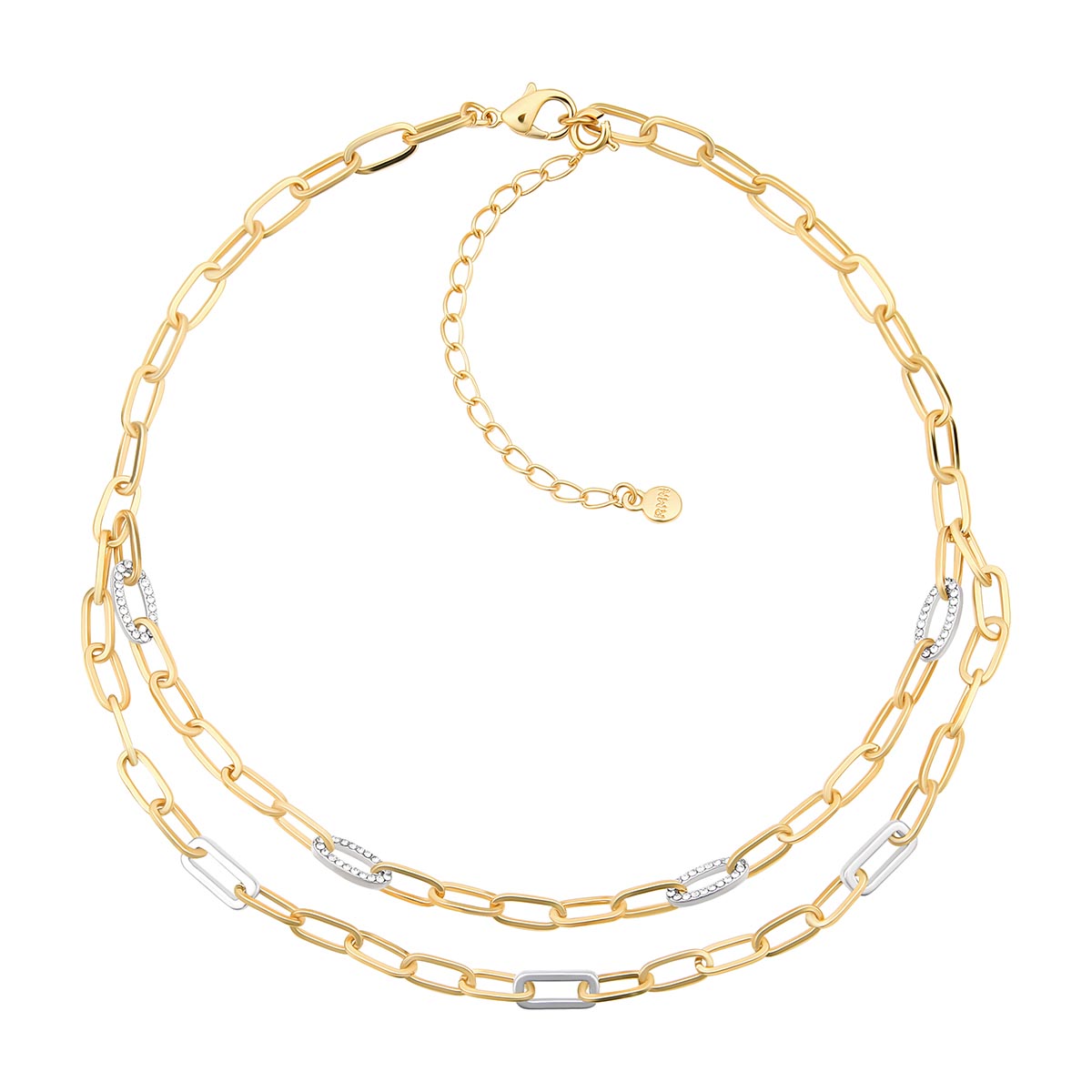 Roman Gold-Tone Duo Crystal Link Multi-Strand Necklace