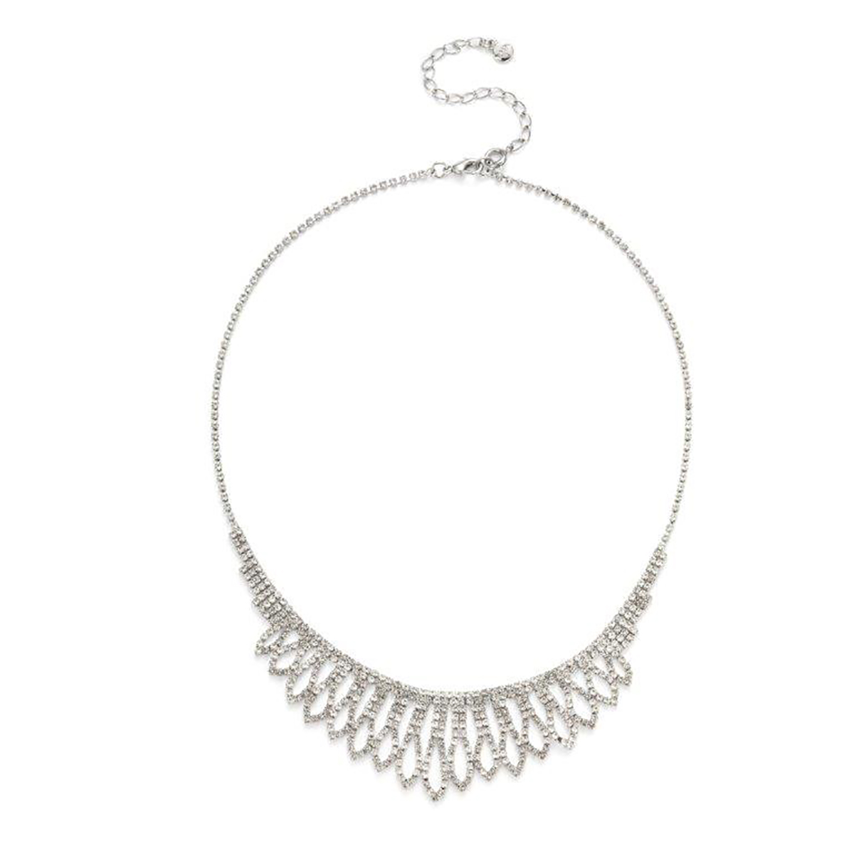 Roman Silver-Tone Graduated Fan Cup Chain Bib Necklace