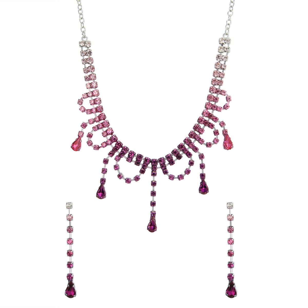 Roman Silver-Tone Pink Ombre Chain Earrings & Necklace Set