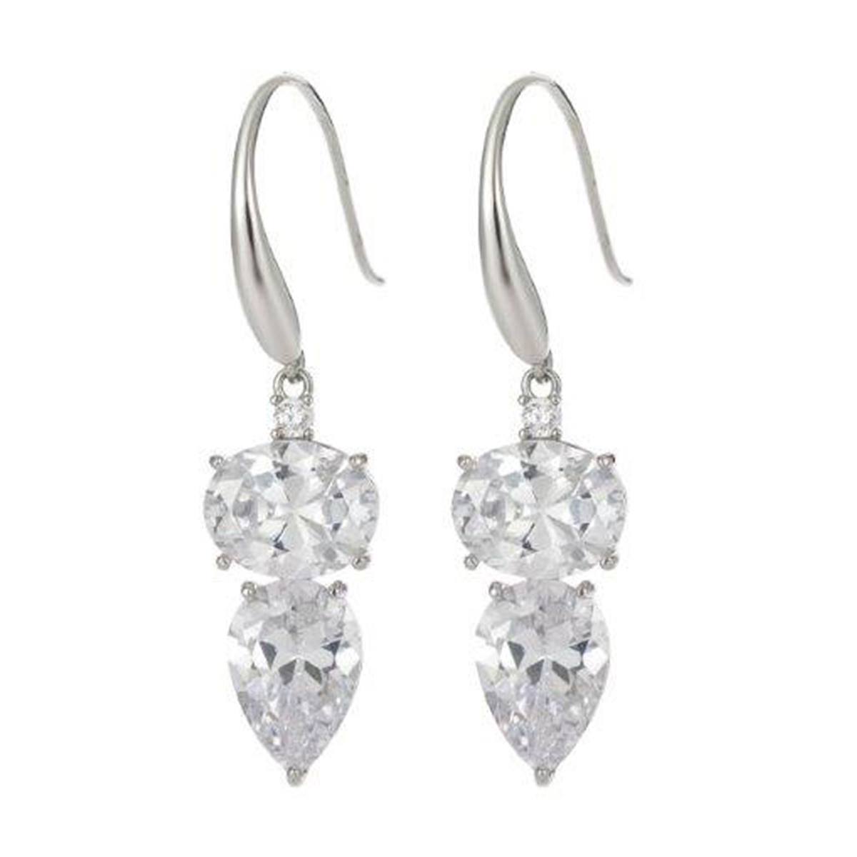 Roman Silver-Tone Oval And Pear CZ Drop Earrings