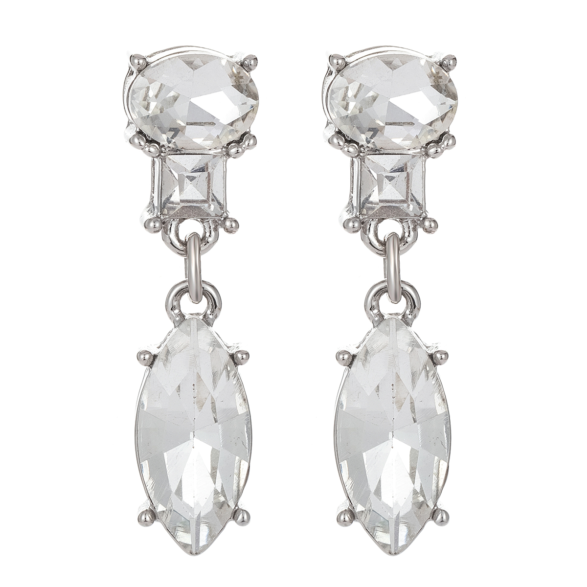 Roman Silver-Tone Crystal Marquise Cut Drop Earrings