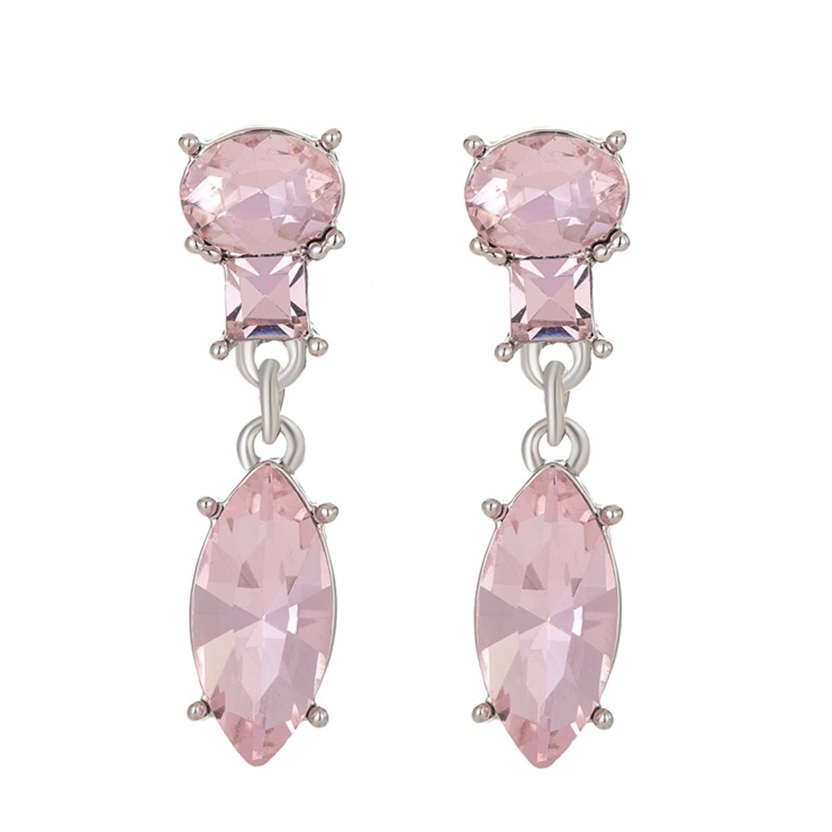 Roman Silver-Tone Pink Marquise Glass Drop Earrings