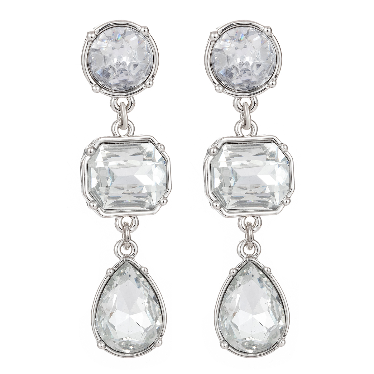 Roman Silver-Tone Crystal Emerald & Pear Cut Drop Earrings