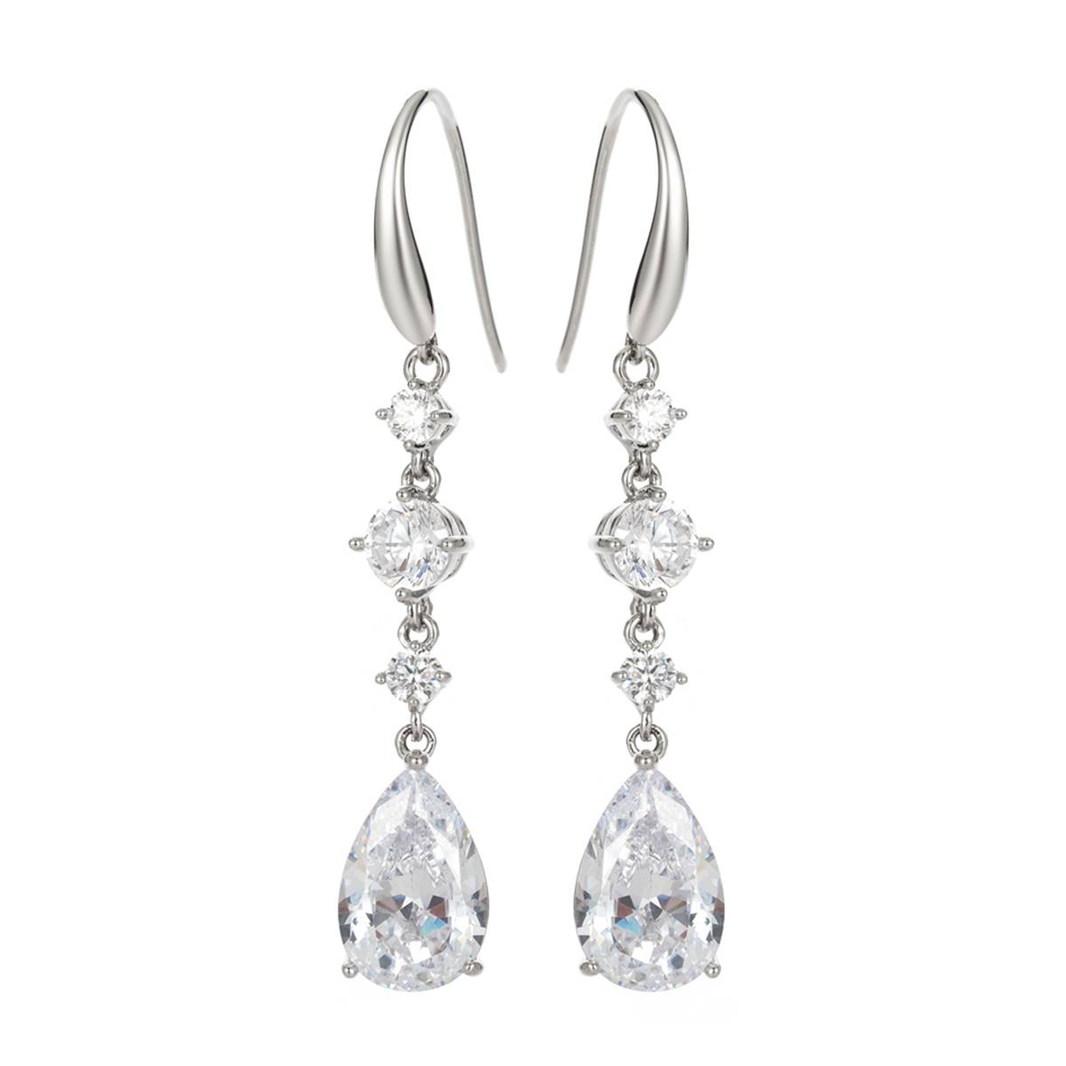 Roman Silver-Tone Pear CZ Dangle Earrings