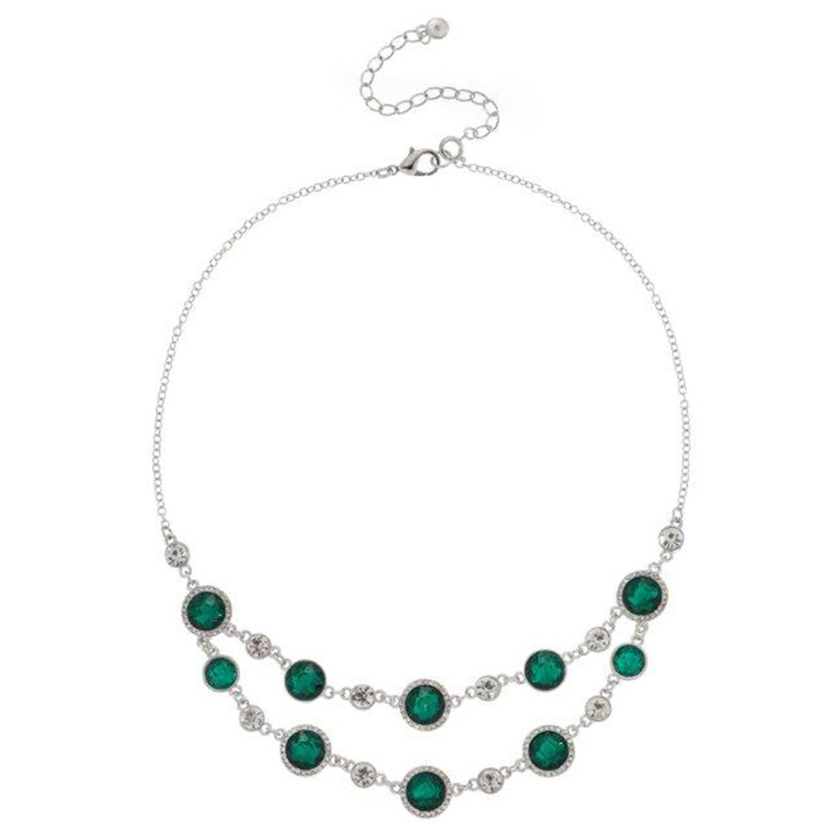 Roman Color Social Emerald Crystal Halo Double Layer Necklace