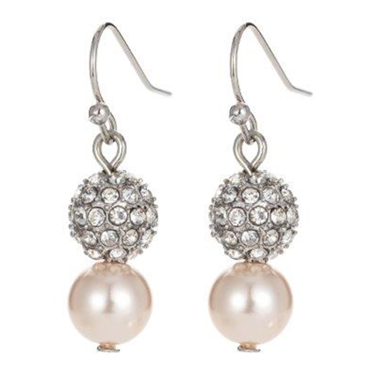 Roman Clear Social Crystal Fireball W/ Pearl Dangle Earrings