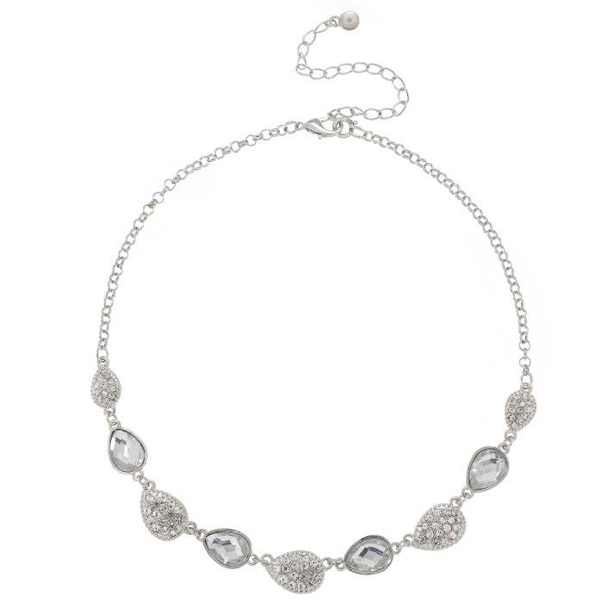 Roman Silver-Tone Crystal Pave Disc & Halo Necklace