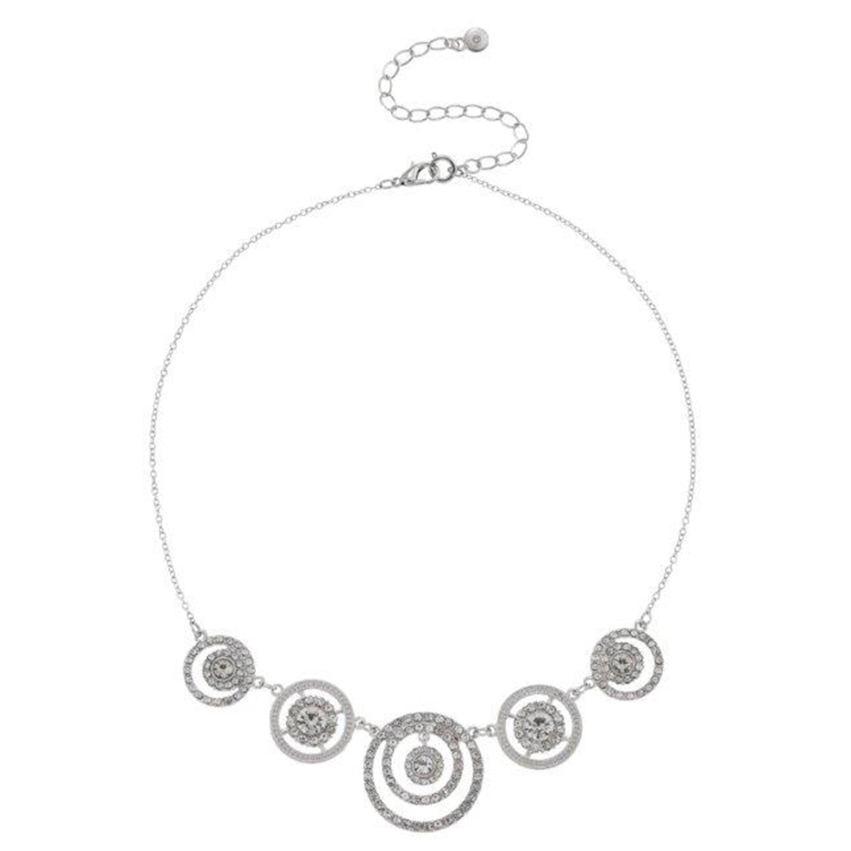 Roman Silver Tone Crystal Orbital Necklace