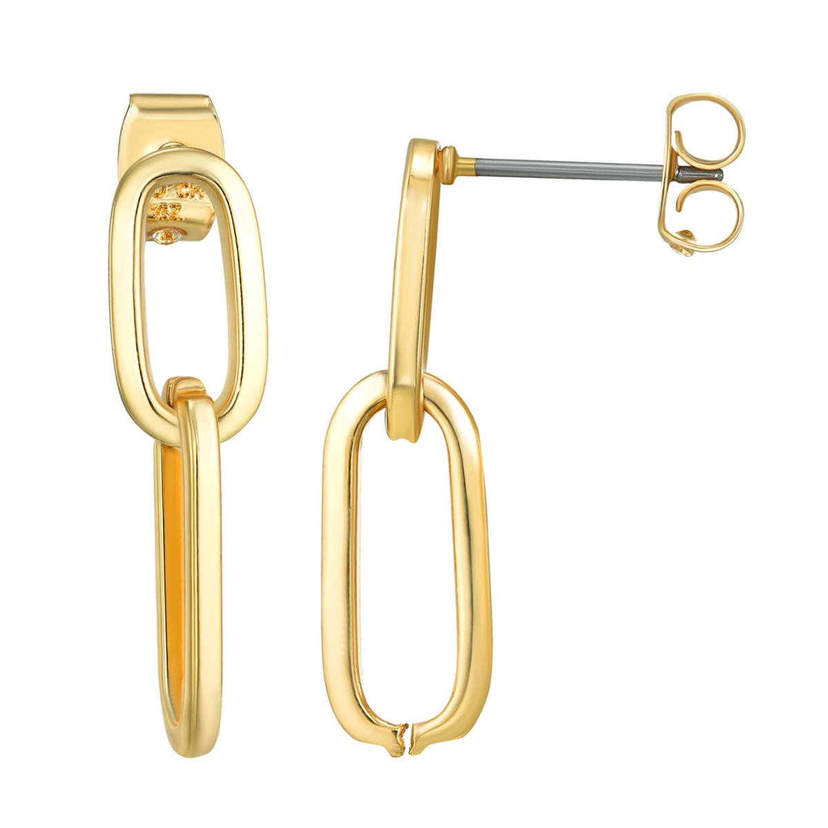 Roman Gold-Tone Graduated Double Link Drop Earrings