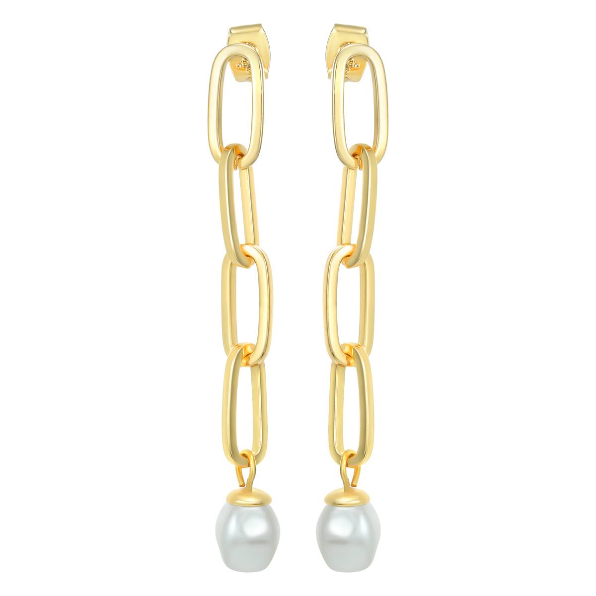 Roman Gold-Tone Pearl Link Dangle Earrings