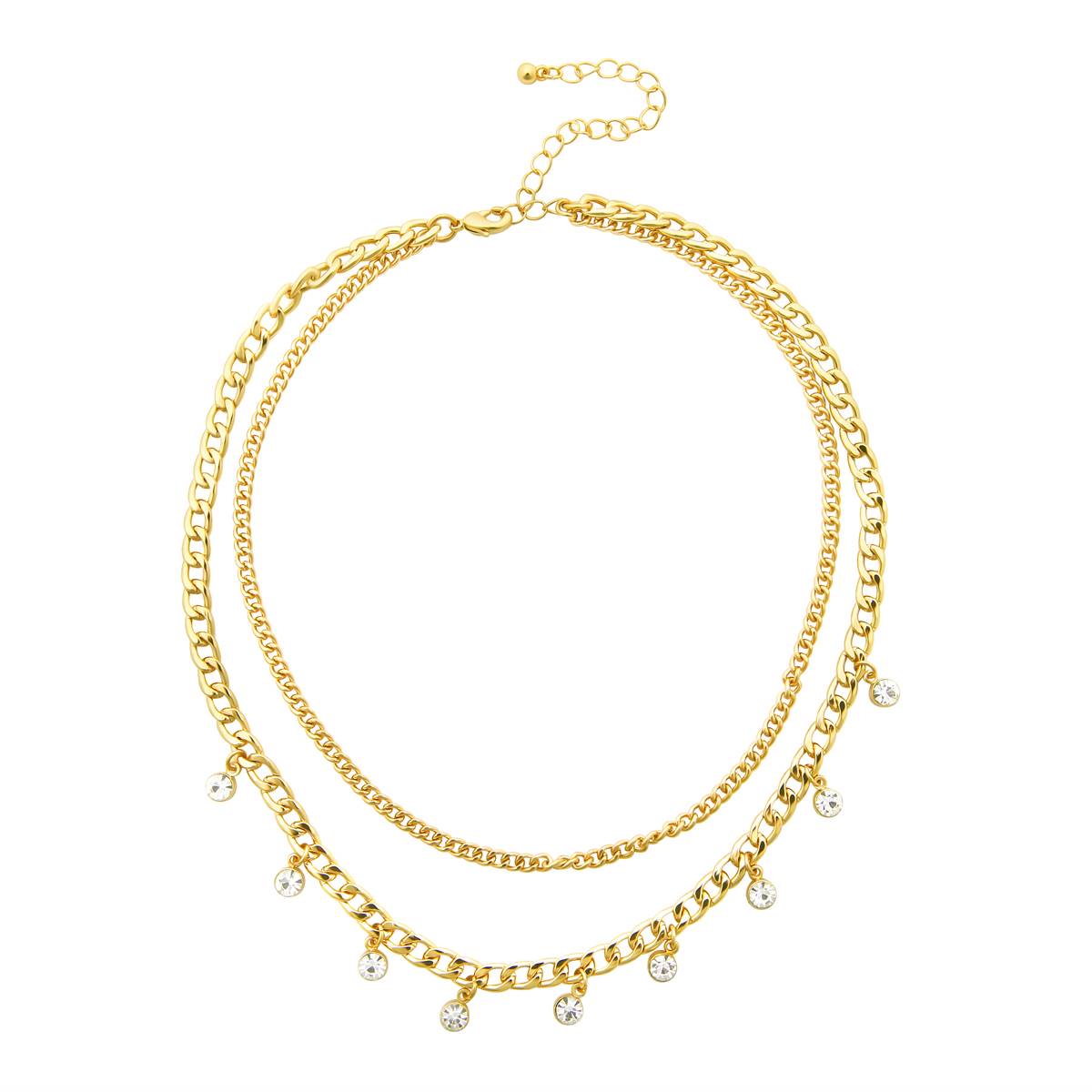 Roman Gold-Tone 2 Layer Crystal Drop & Chain Necklace