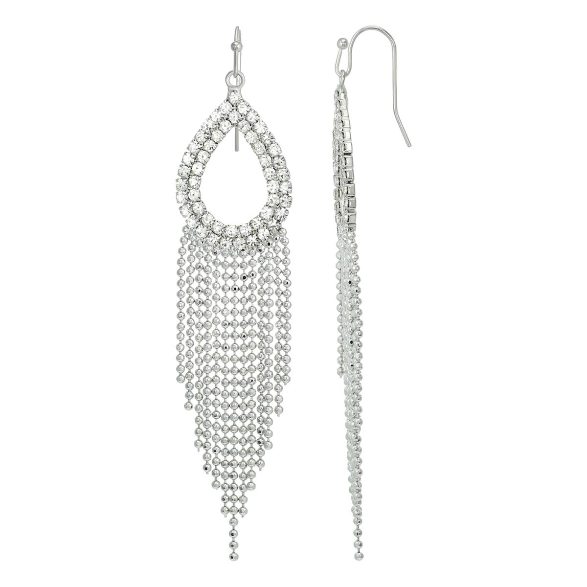 Roman Silver-Tone Cup Chain Fringe Chandelier Earrings