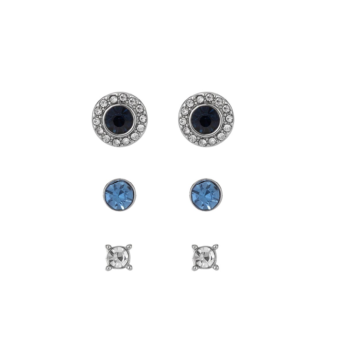 Roman Silver-Tone 3pr. Crystal & Sapphire Geometric Earrings