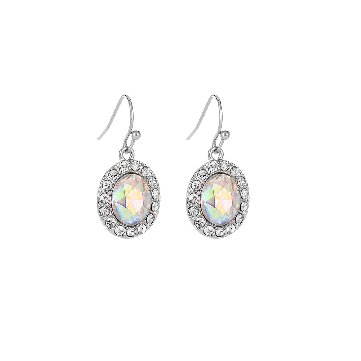 Roman Silver-Tone AB Glass Round Halo Drop Earrings