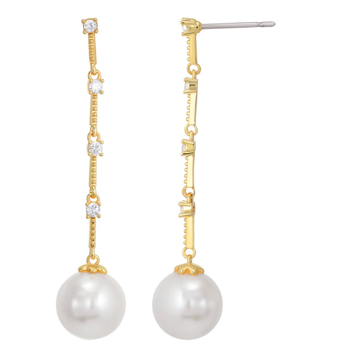 Roman Gold-Tone CZ Pearl Chain Dangle Earrings